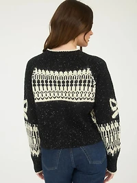 Black And White Swan Jacquard Button Down Long Sleeve Cardigan