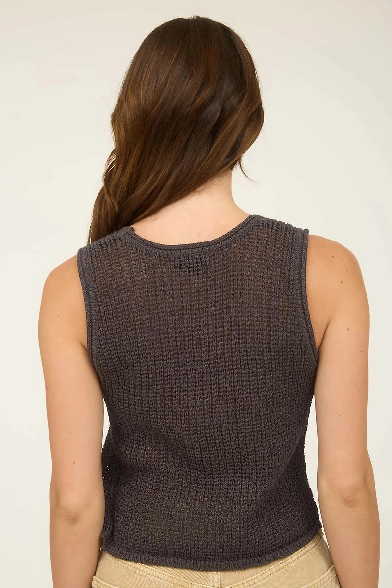 Charcoal V Neck Front Button Knit Vest