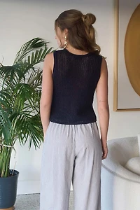 Navy V Neck Front Button Knit Vest