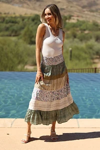 Smocked Waist Tiered Maxi Skirt