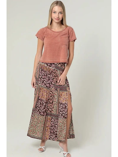 Tiered Skirt With Slit Swiss Dot