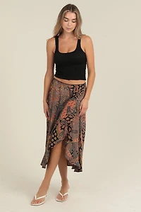 Mid Length Ruffle Slit Skirt