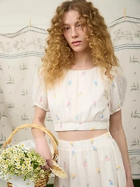 Floral Clip Dot Pattern Crop Top