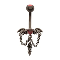 Bat Heart CZ With Chain Tear And Spike Dangle Navel