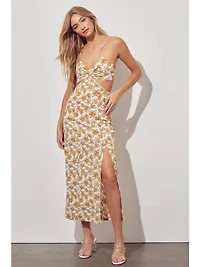 Floral Print Maxi Dress Side Slit Detail