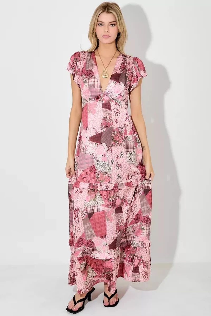 Pink Multi Print Maxi Dress
