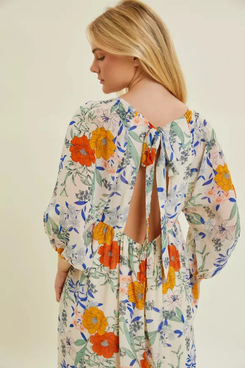 Floral Chiffon Back Tie Maxi Dress