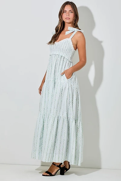 Ivory And Blue Floral Maxi Dress