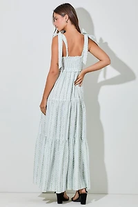 Ivory And Blue Floral Maxi Dress