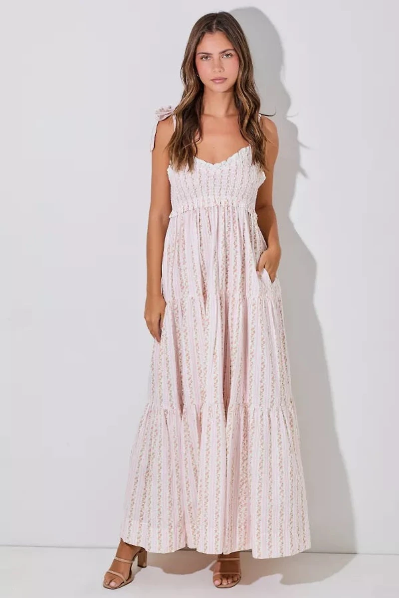 Ivory And Pink Floral Maxi Dress