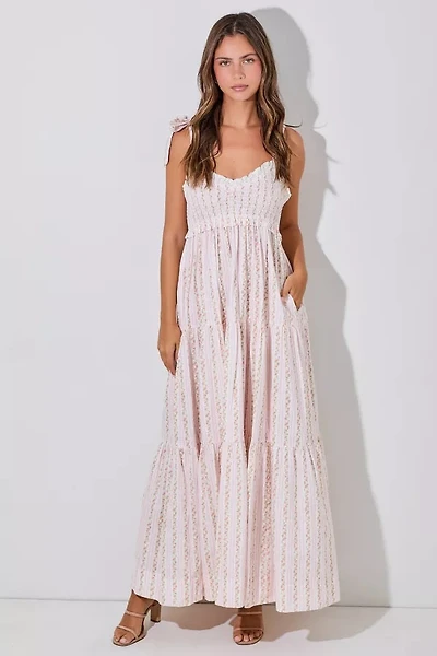 Ivory And Pink Floral Maxi Dress