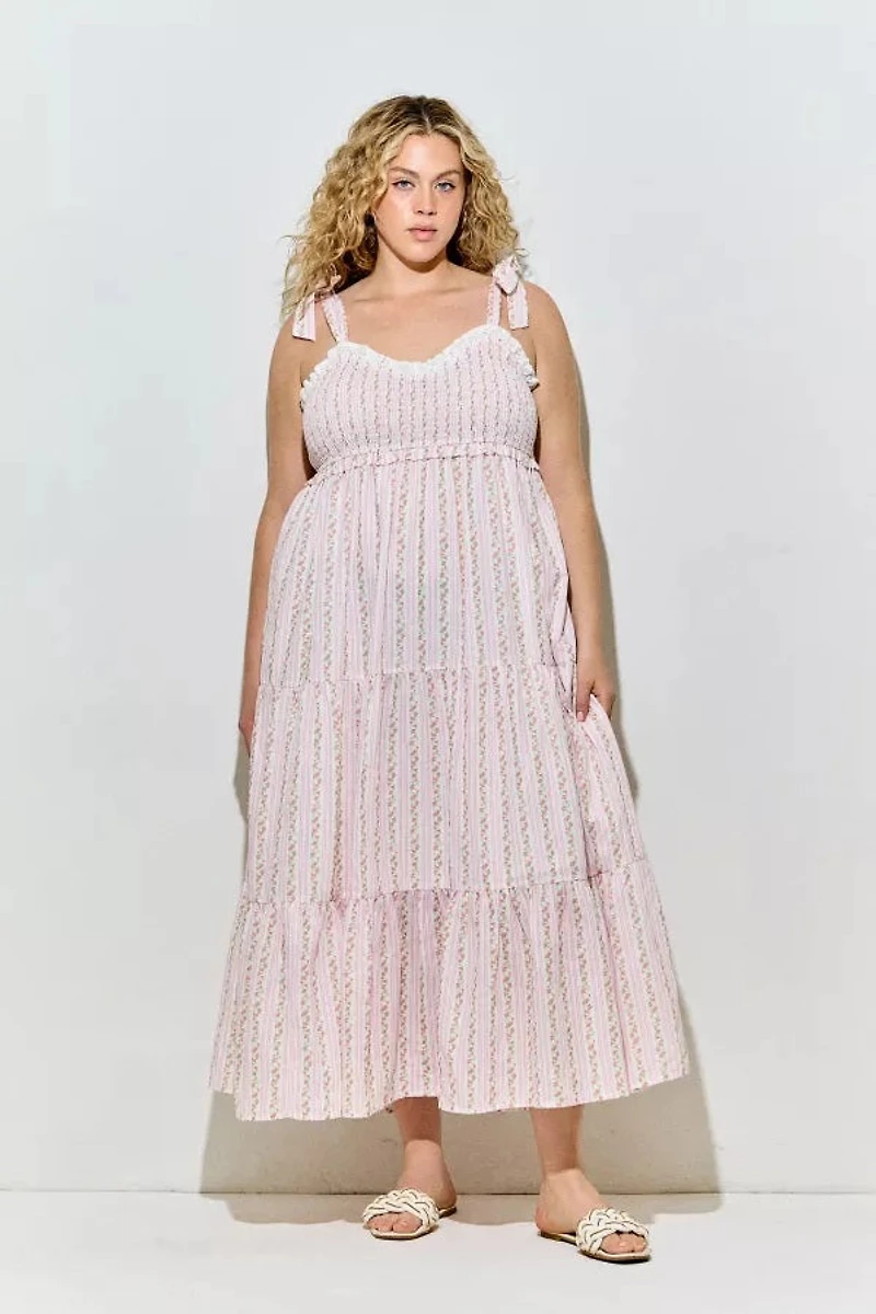 Print Mix Tie Strap Maxi Dress Plus