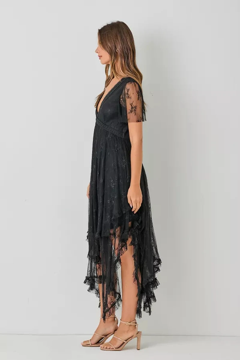 Embellished Lace Hem Dress