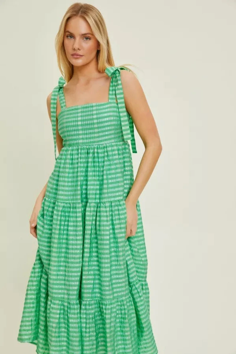 Gingham Shoulder Tie Dress