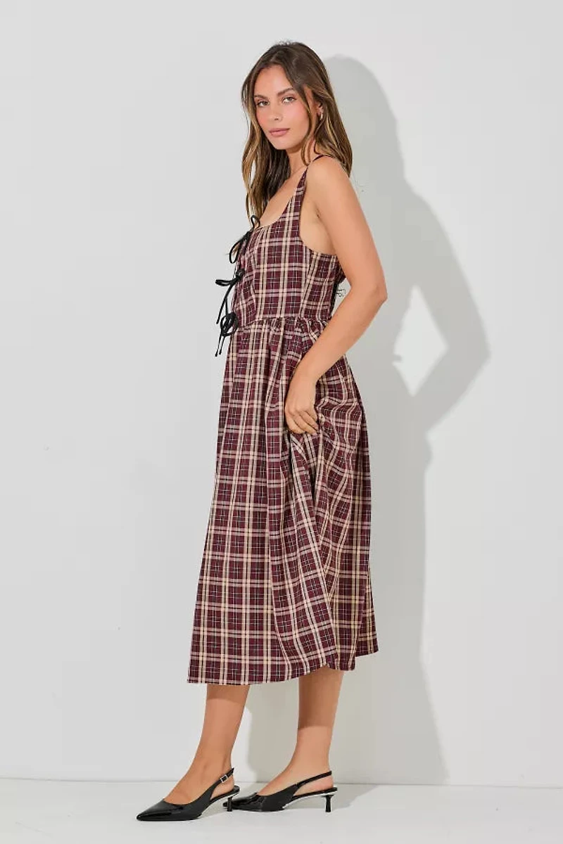 Plaid Sleeveless Dress With Ribbon Plus