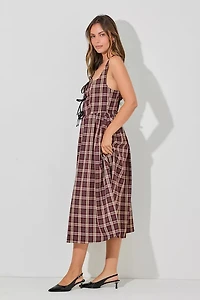 Plaid Sleeveless Dress With Ribbon Plus
