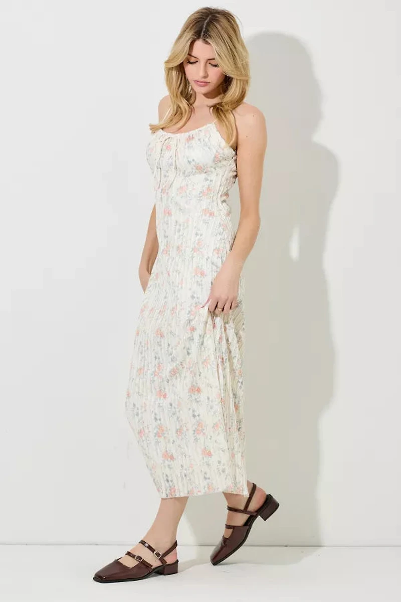 Cream Peach Floral Lace Maxi Dress