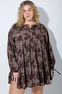 Printed Floral Mini Dress With Tie Sleeve Plus