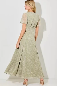 Sage Multi Print V-Neck Maxi Dress