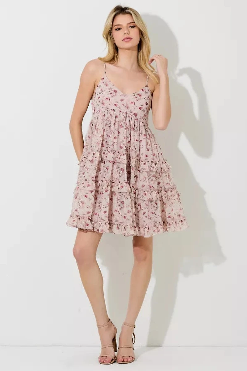 Blush Floral Print Spaghetti Strap Mini Dress