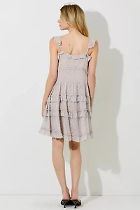 Taupe Floral Print Tiered Mini Dress