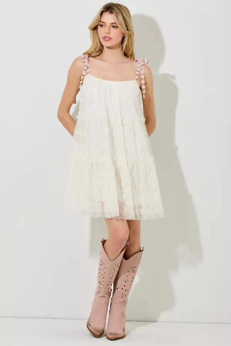 Shoulder Tie Lace Mini Dress