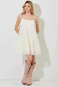 Shoulder Tie Lace Mini Dress