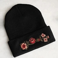 Flower Chain Beanie | Knit Toque with Embroidery