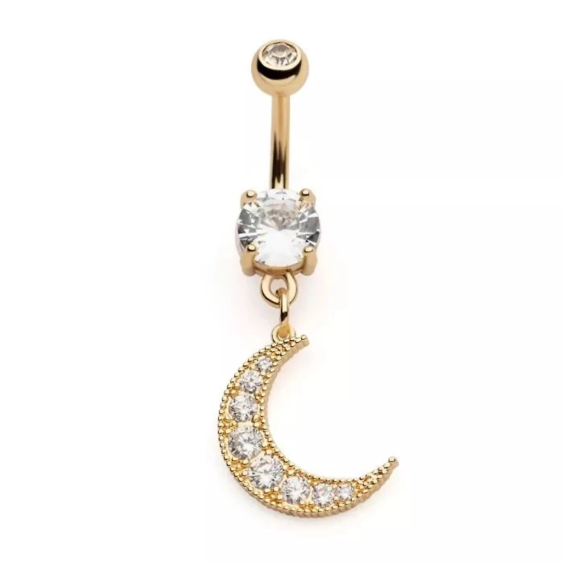 Beaded Crescent Moon 8 Gem Navel