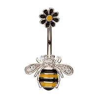 Bee and Daisy Enamel Navel W/ Pave CZs