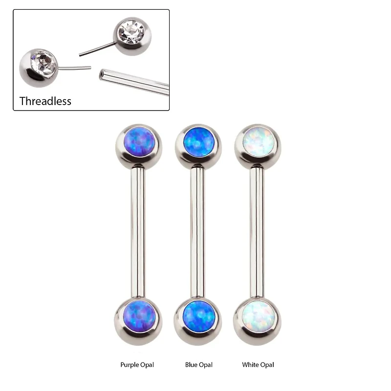Bezel Set Opal Steel Threadless Nipple