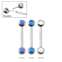 Bezel Set Opal Steel Threadless Nipple