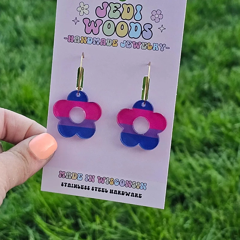 Bisexual Pride Flag Flower Earrings