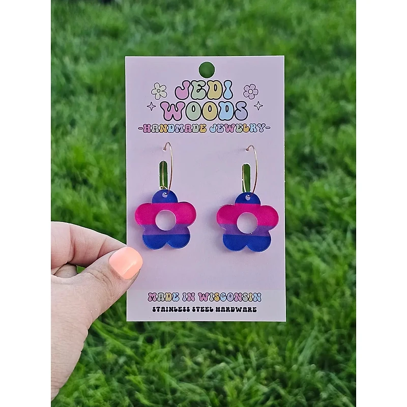 Bisexual Pride Flag Flower Earrings