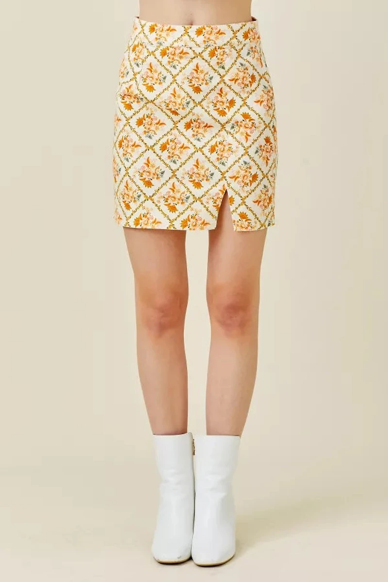 Dusty Floral Mini Skirt With Side Slit