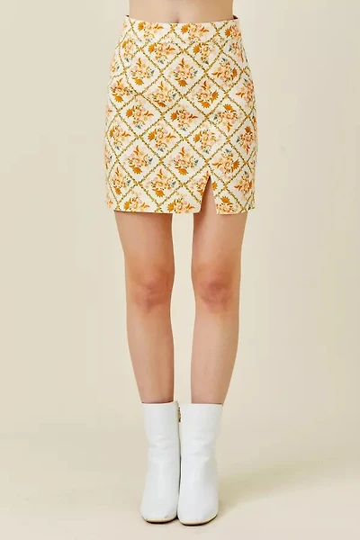 Dusty Floral Mini Skirt With Side Slit