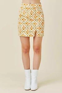 Dusty Floral Mini Skirt With Side Slit