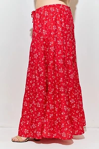 Red Multi Floral Print Skirt Plus