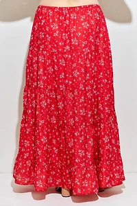 Red Multi Floral Print Skirt Plus