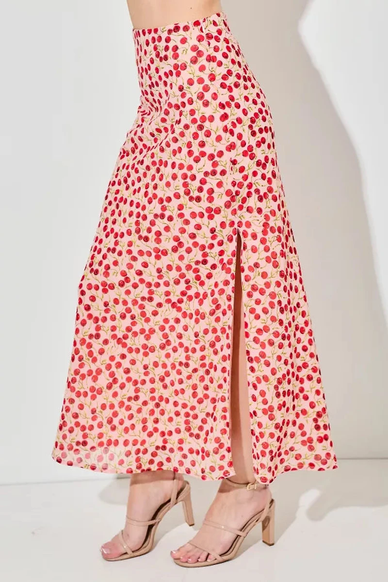 Cherry Print Maxi Skirt