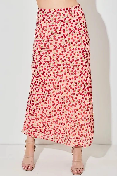 Plus Size Cherry Print Maxi Skirt