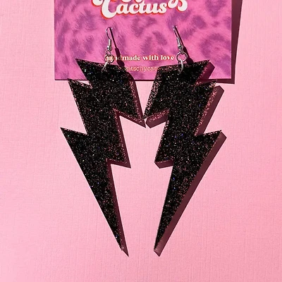 Nightclubbin- Black Glitter Lightning Bolts