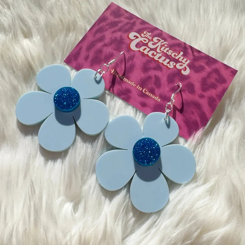 Blue Jean Baby- Blue Flower Earrings