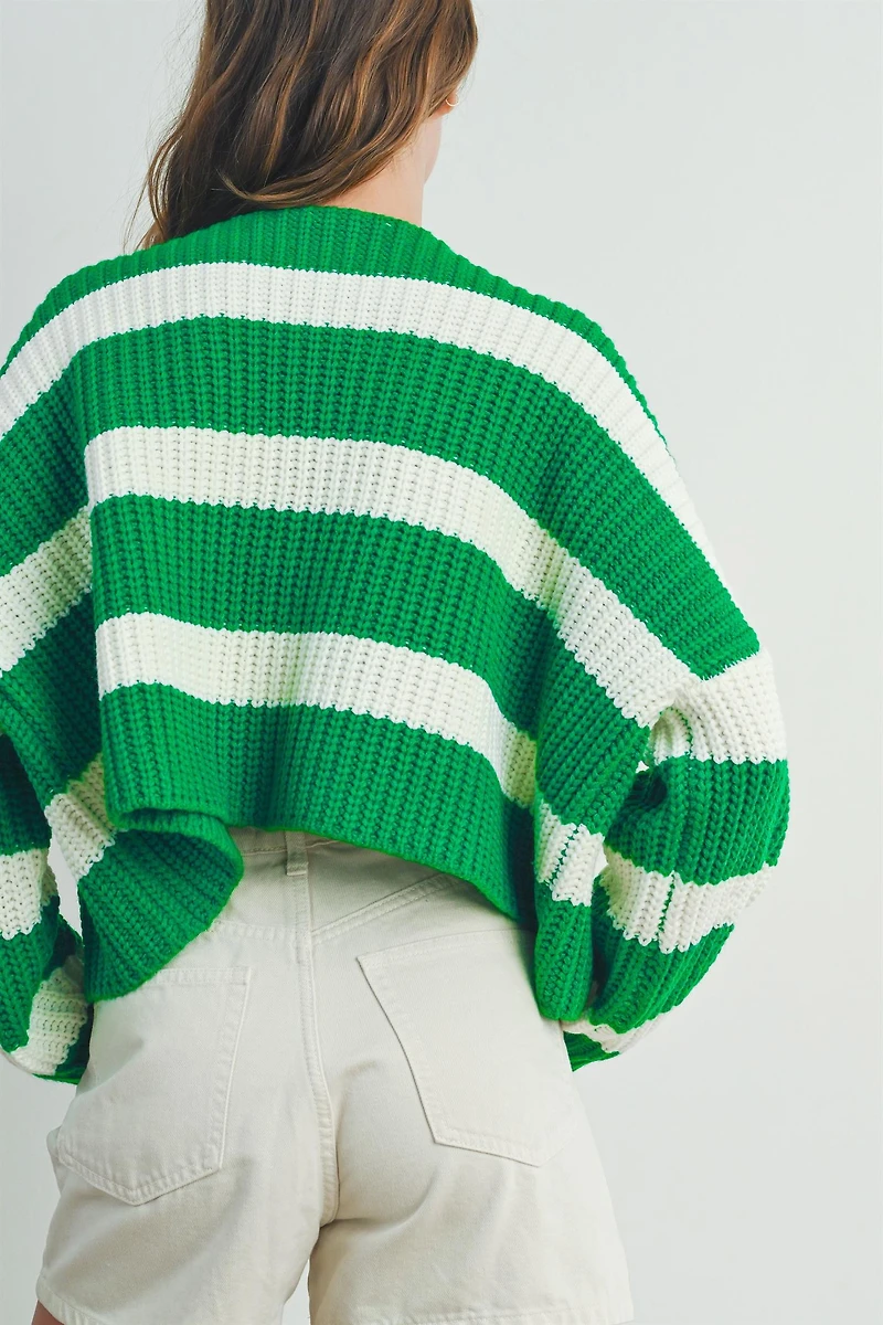 Striped V Neck Cardigan With Buttons