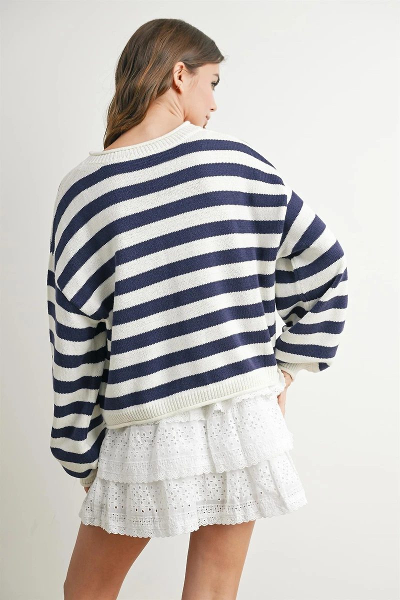 Button Front Striped Sweater