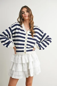 Button Front Striped Sweater