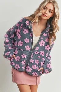 Daisy Flower Pattern Fleece Sherpa Jacket