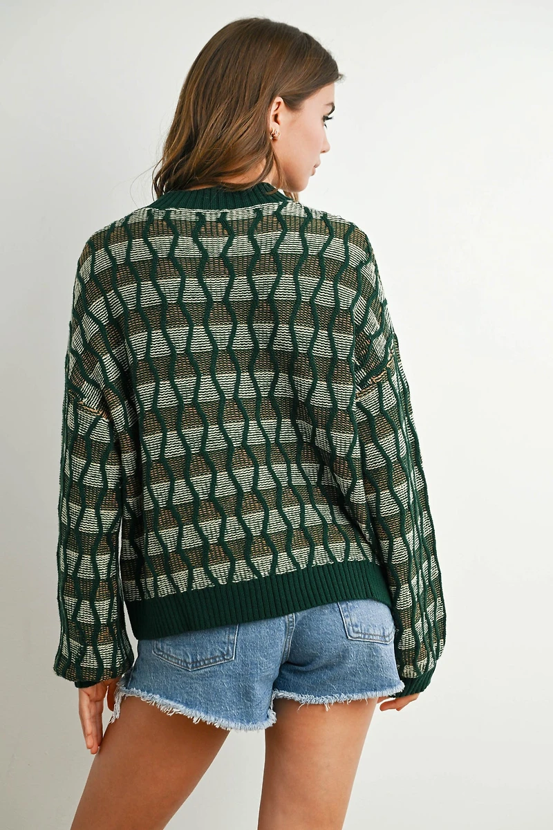 Geometric Crew neck Long Sleeve Sweater