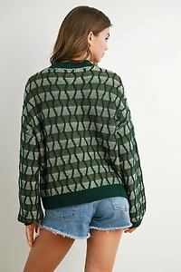 Geometric Crew neck Long Sleeve Sweater