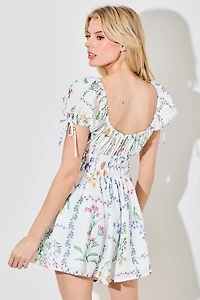Flower Print Short Sleeve Bow Tie Romper